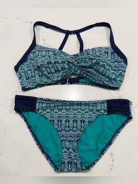 Title Nine Bikini Set Geometric Print Ruched Band Size L Beach Resort Wear